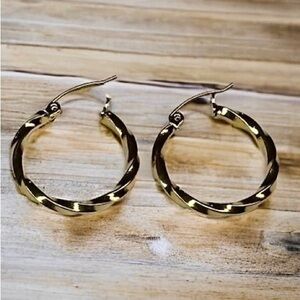 14k gold tube hoop earrings twist design 25mm brand new